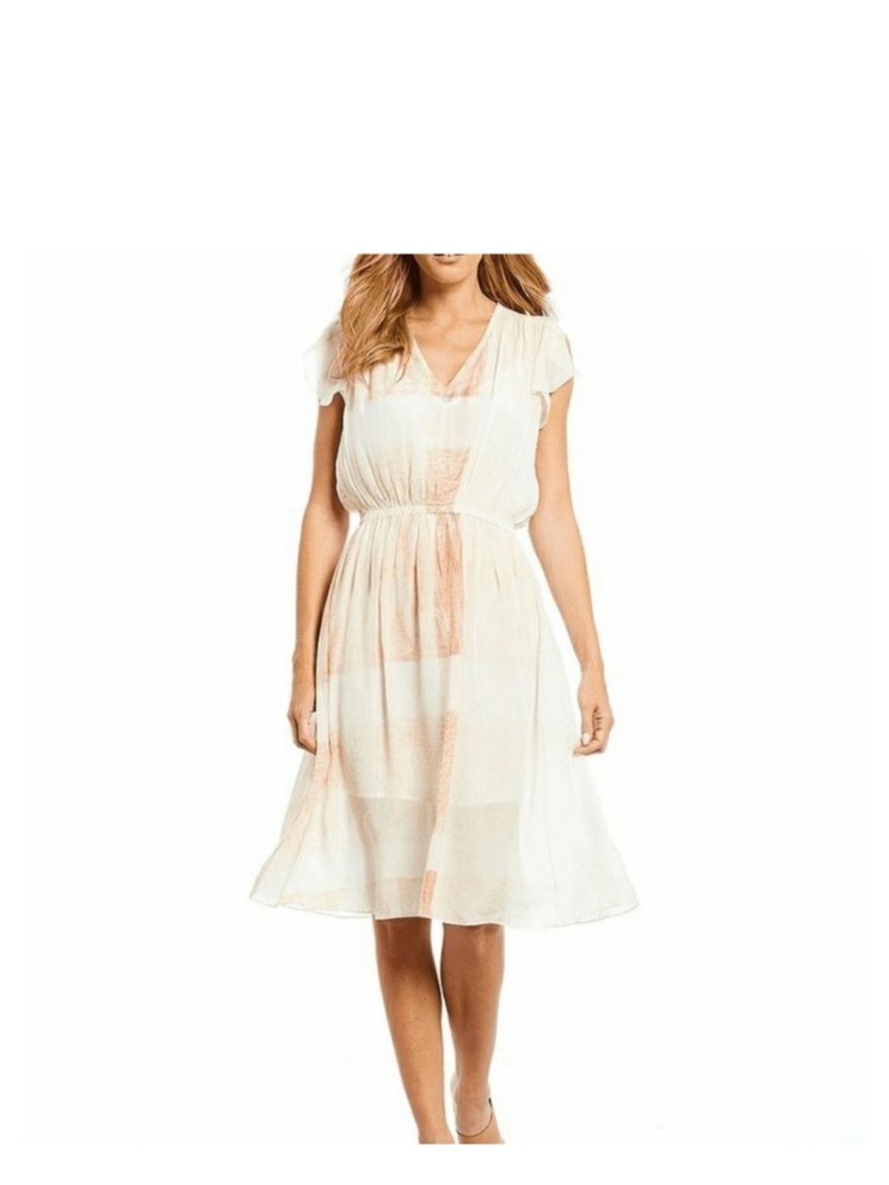 Frye Cream V-Neck Midi Dress with Cinched Waist Original $348